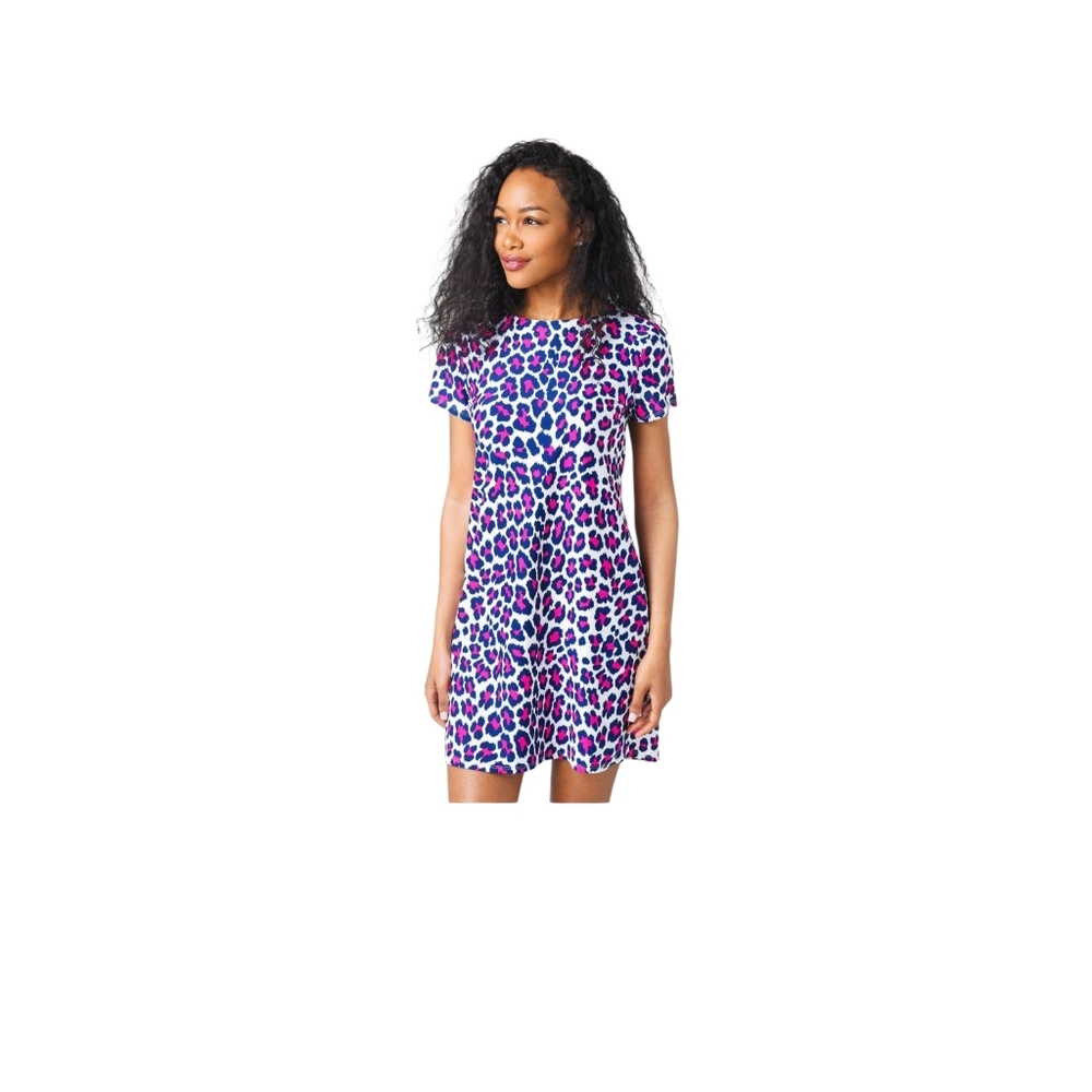 Jude Connally Ella XS Dress Vivid Blue Pink Leopard Print Career Party‎ Sheath